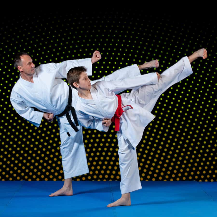 Martial Arts Lessons for Families in Dothan AL - Dad and Son High Kick